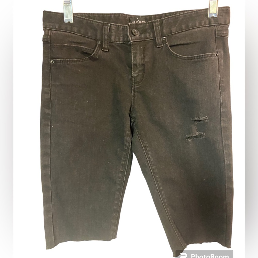 New look black distressed denim Bermuda jean shorts ladies 4 small cotton blend